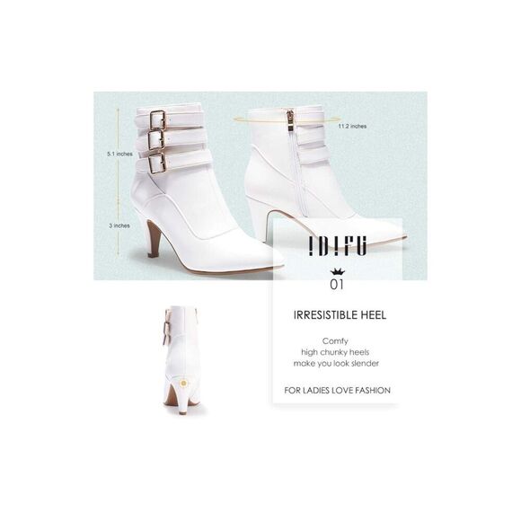Womens  Ankle Booties Pointed Toe Zipper Heels Boots basic chic white Sz10. - Picture 2 of 7